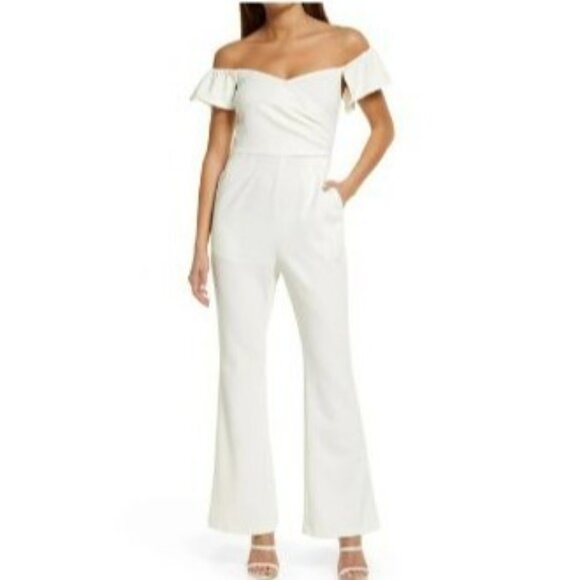 Chelsea28 Off The Shoulder Jumpsuit Ivory Cloud S - Picture 1 of 7